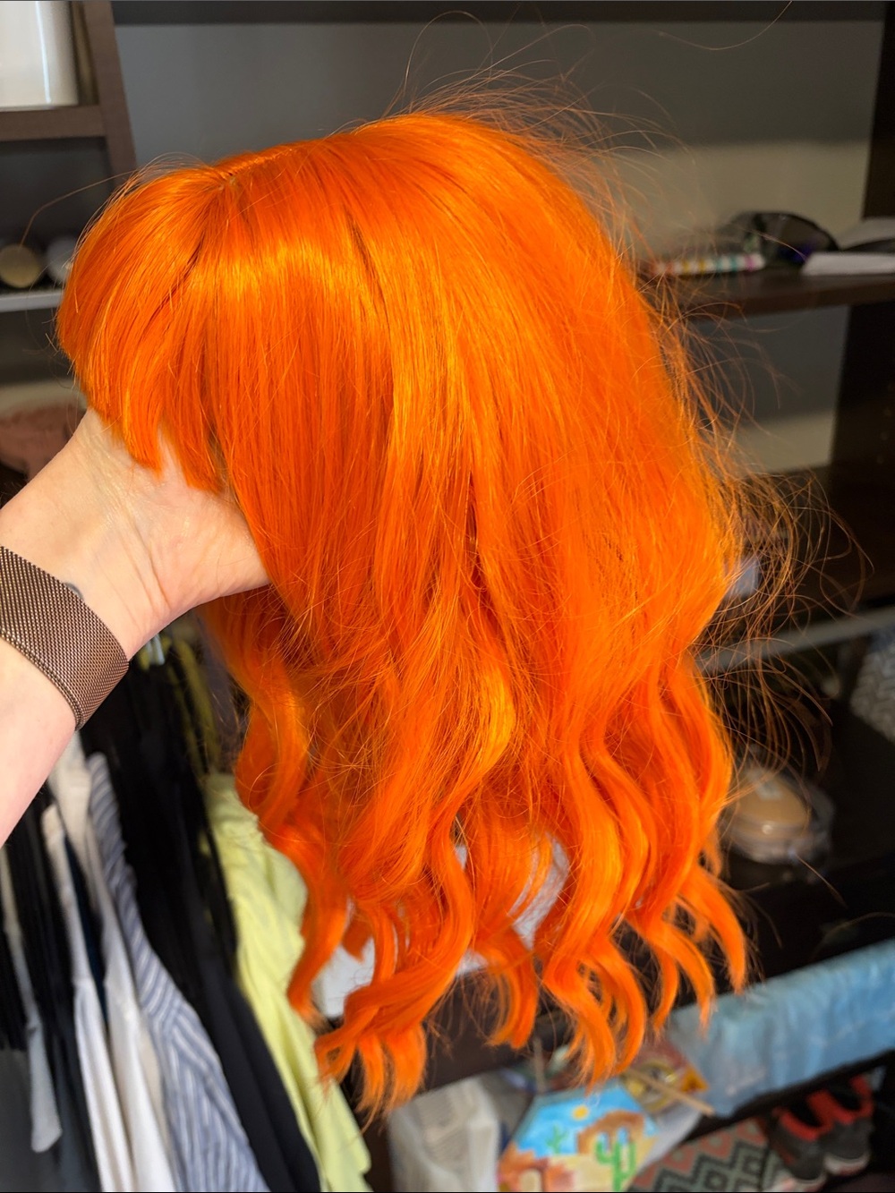 Aunt Gladys from Weapons Halloween Orange Women’s Wavy Wig with Bangs
